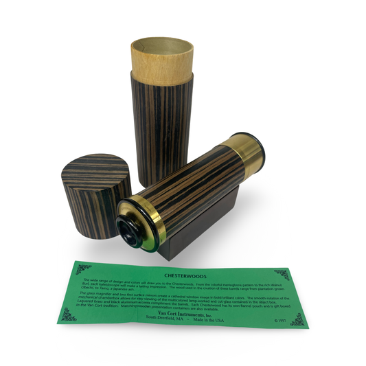 Vintage Kaleidoscope " Chesterwood" with wooden base and origional wooden matching case.By VanCort Instruments.