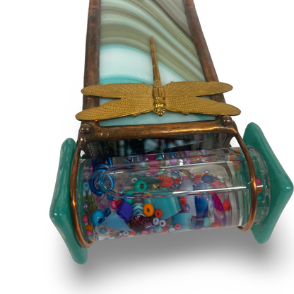 "Teal Dragonfly Stained Glass Kaleidoscope By Sue Rioux