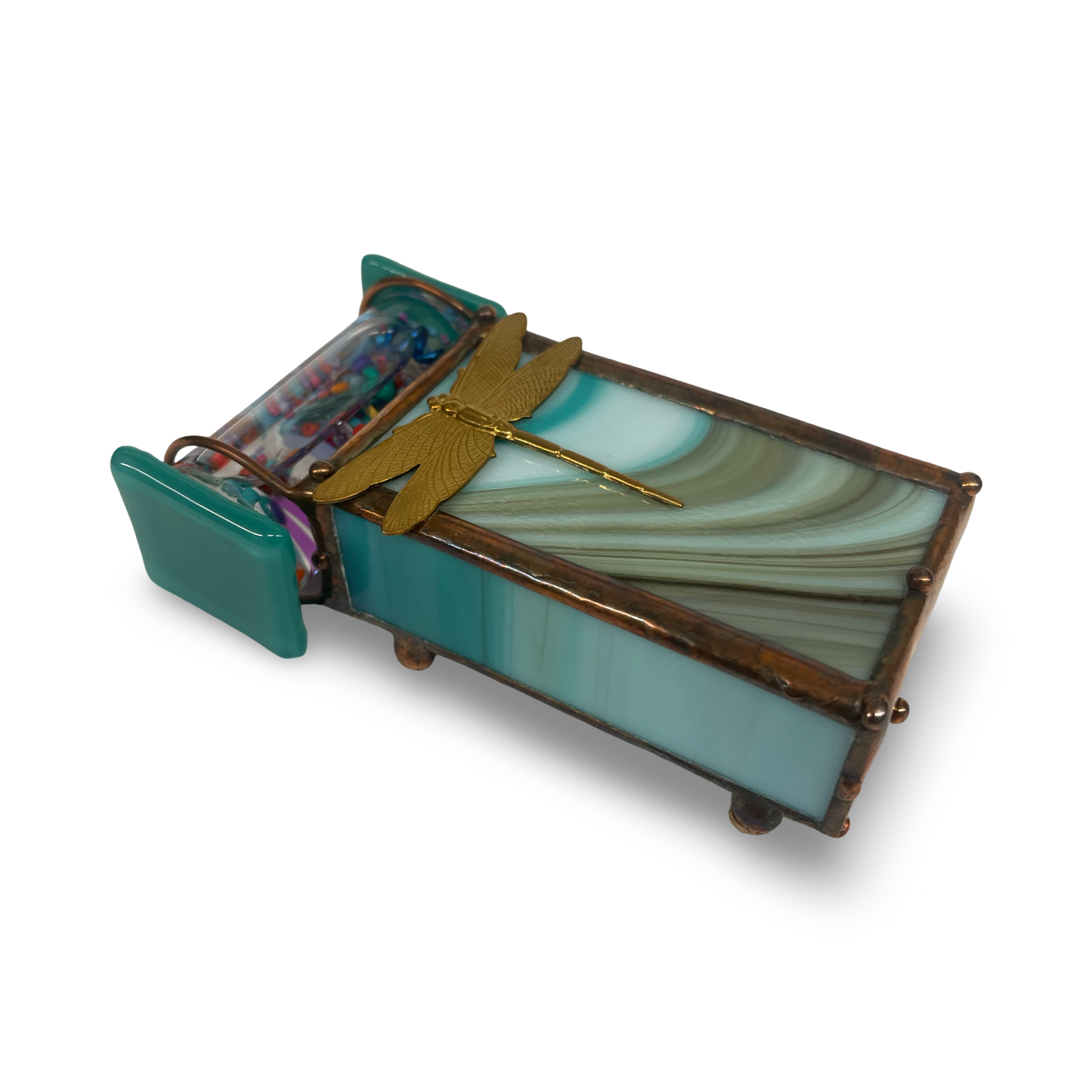 "Teal Dragonfly Stained Glass Kaleidoscope By Sue Rioux