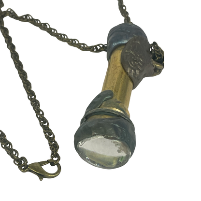 Kaleidoscope Necklace, Brass and Leaf Pattern By Jennifer.