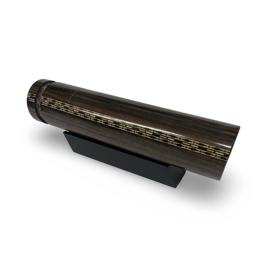 Wooden Kaleidoscopes, "Figured Dark Wood Handheld" 2025 by Artists Carol and Mark Reynolds.