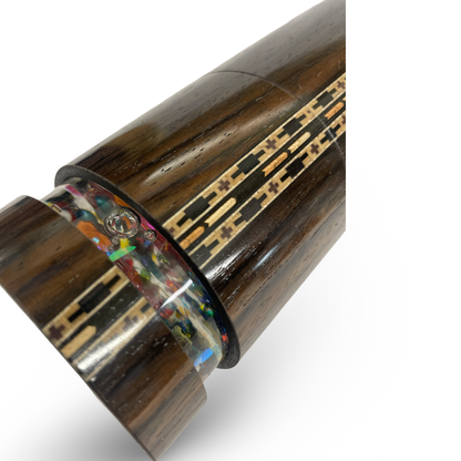 Wooden Kaleidoscopes, "Figured Dark Wood Handheld" 2025 by Artists Carol and Mark Reynolds.