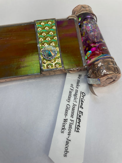Kaleidoscope, "Orient Express" Stained Glass Exterior with Oil Filled Kaleidoscope By Kaleidoscope Artist, Joanne Flattow- Jacobs