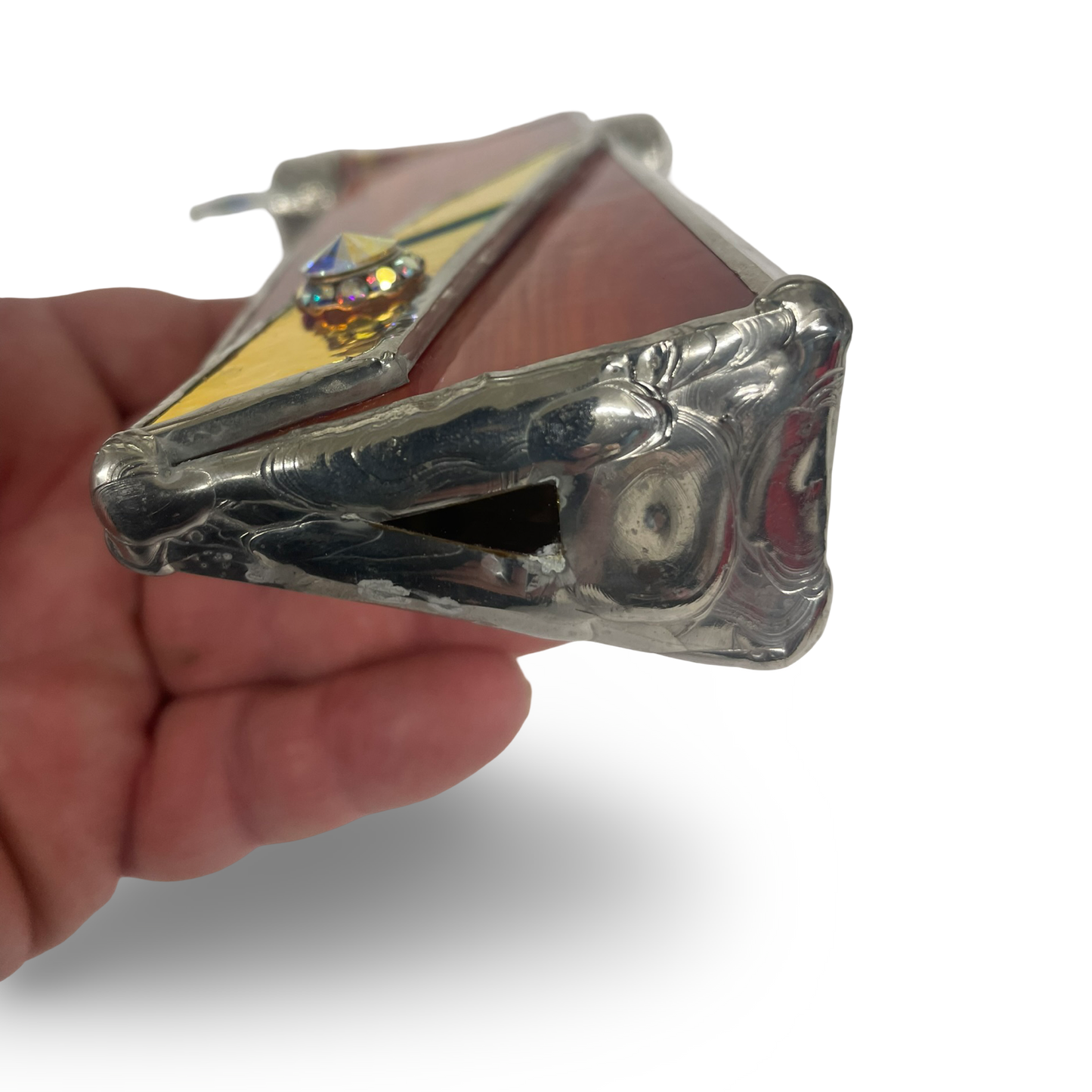 Kaleidoscope, "Sunrise" Stained Glass Exterior with Oil Filled Kaleidoscope By Kaleidoscope Artist, Joanne Flattow- Jacobs