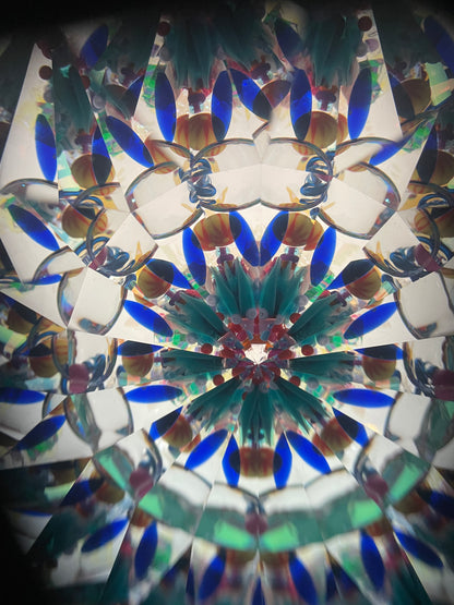 "Teal Dragonfly Stained Glass Kaleidoscope By Sue Rioux