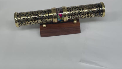 Unique Wedding Gifts, Wedding Kaleidoscope in Brass with Wooden Stand By Artist Karl Schilling.