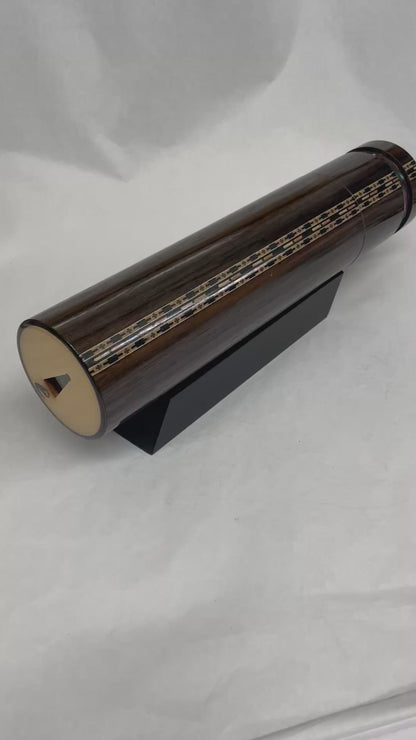 Wooden Kaleidoscopes, "Figured Dark Wood Handheld" 2025 by Artists Carol and Mark Reynolds.