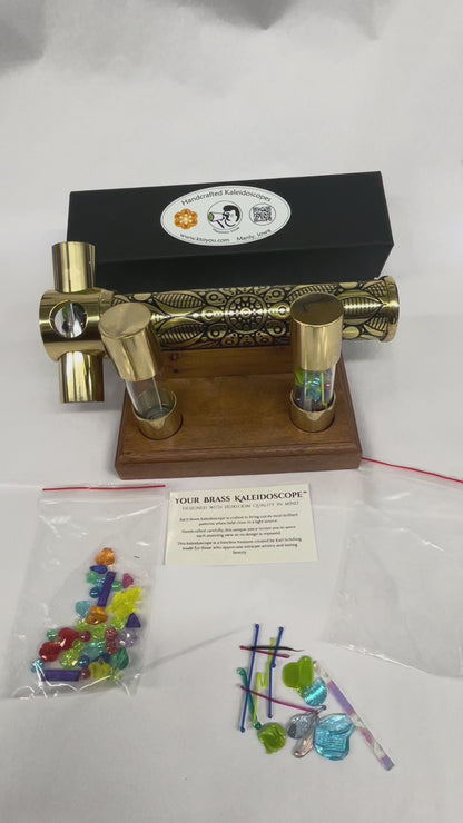 Brass Interchangeable "Brass Trio" with 3 DIY Fillable Cells and Wooden display stand By USA Artist Karl Schilling. KTU Exclusive.