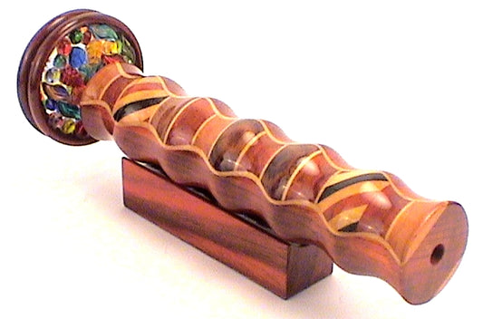 Wooden Kaleidoscope 10" Long Double Wheel By N & J Padauk with 2 Jeweled Wheels main image