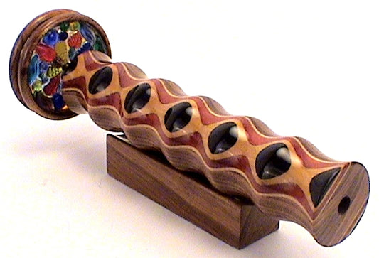 Wooden Kaleidoscope - Ebony and Teak Inlaid 10" Long Double Wheel By N & J with 2 Jeweled Wheels main image
